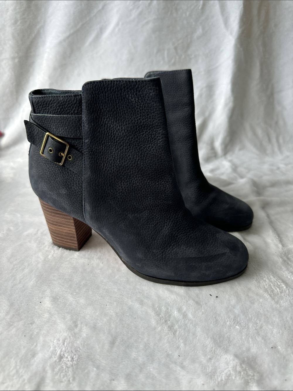 Cole Haan Black Leather Ankle Booties with Wood Block Heel